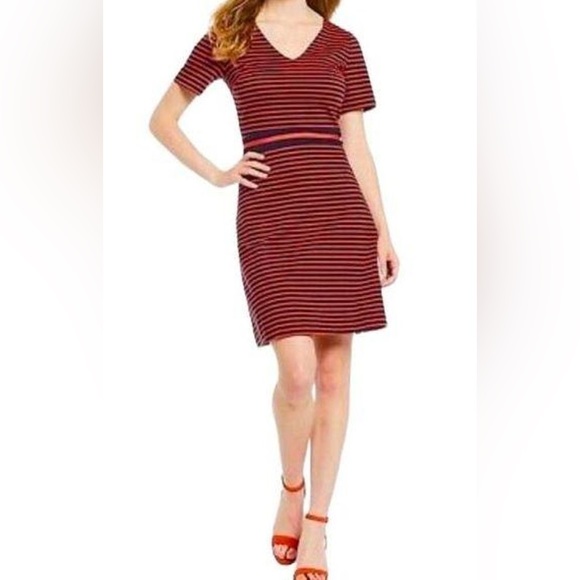 Draper James Dresses & Skirts - Draper James | Nassau Red & Blue Striped V Neck Ponte Knit Dress XS